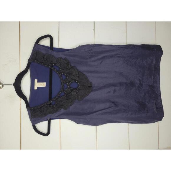 J Crew size 2 blue & black beaded silk/cotton sleeveless blouse - Picture 1 of 4